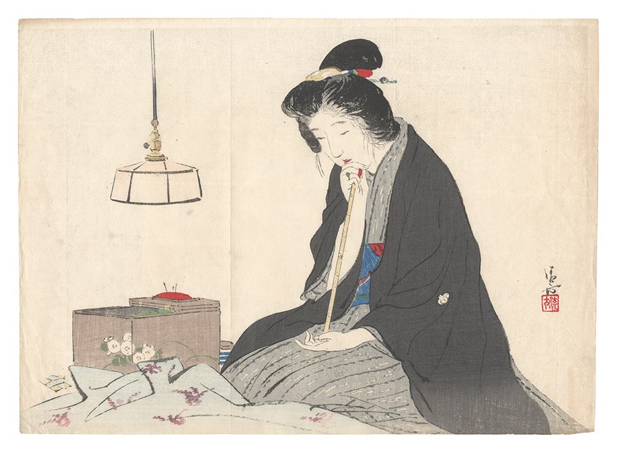 Original Kaburaki Kiyokata Kuchi e Woodblock Print 1910 Meiji Era Art