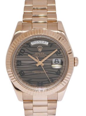 Rolex Day-Date II President 18k Rose Gold Bronze Wave Dial 41mm Watch V 218235