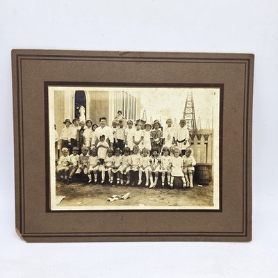 Antique c.1910 Oil Field Children School Photo 8x10 Mount Early Petroleum Era