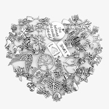 60 Pieces Assorted European Beads with Plating Silver Metal Alloy Rhin