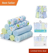 Perfect Baby Shower Gift - 10 Pack Soft Blue Circle Washcloths for Newborns