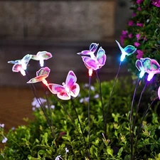 Solar Garden Lights Butterflies Outdoor Waterproof LED Stake Lamp Yard Deco