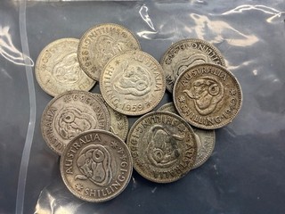 Lot of One Shillings Australia silver 59g lot 2808