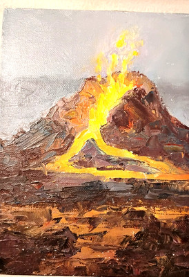 VOLCANO PAINTING MOLTEN GLOW by L DENNIS WILSON HAWAII LANDSCAPE NATURE DRAMA