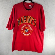 Vintage 90s Hanes Marines Graphic T-Shirt Red Men's Size Large Made In USA