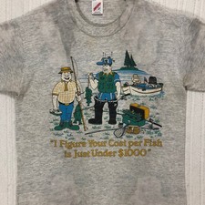 Vintage Jerzees Fishing Humor T-Shirt Gray Single Stitch Made in USA Large