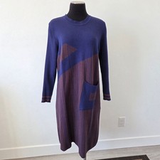Navy Brown Sweater Dress Abstract Lagenlook Contemporary Office Twee Modest XL