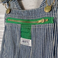 Liberty Blue White Striped Cotton Overalls Green Trim 14R Youth Boys Girls
