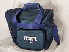 Bowling Ball Carrier Bag Vintage Storm Green /Blue Case Nylon Strap Handle 