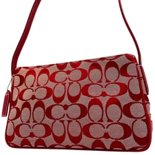 COACH 6023 Signature Demi Mini Shoulder Bag Red Canvas Leather Monogram