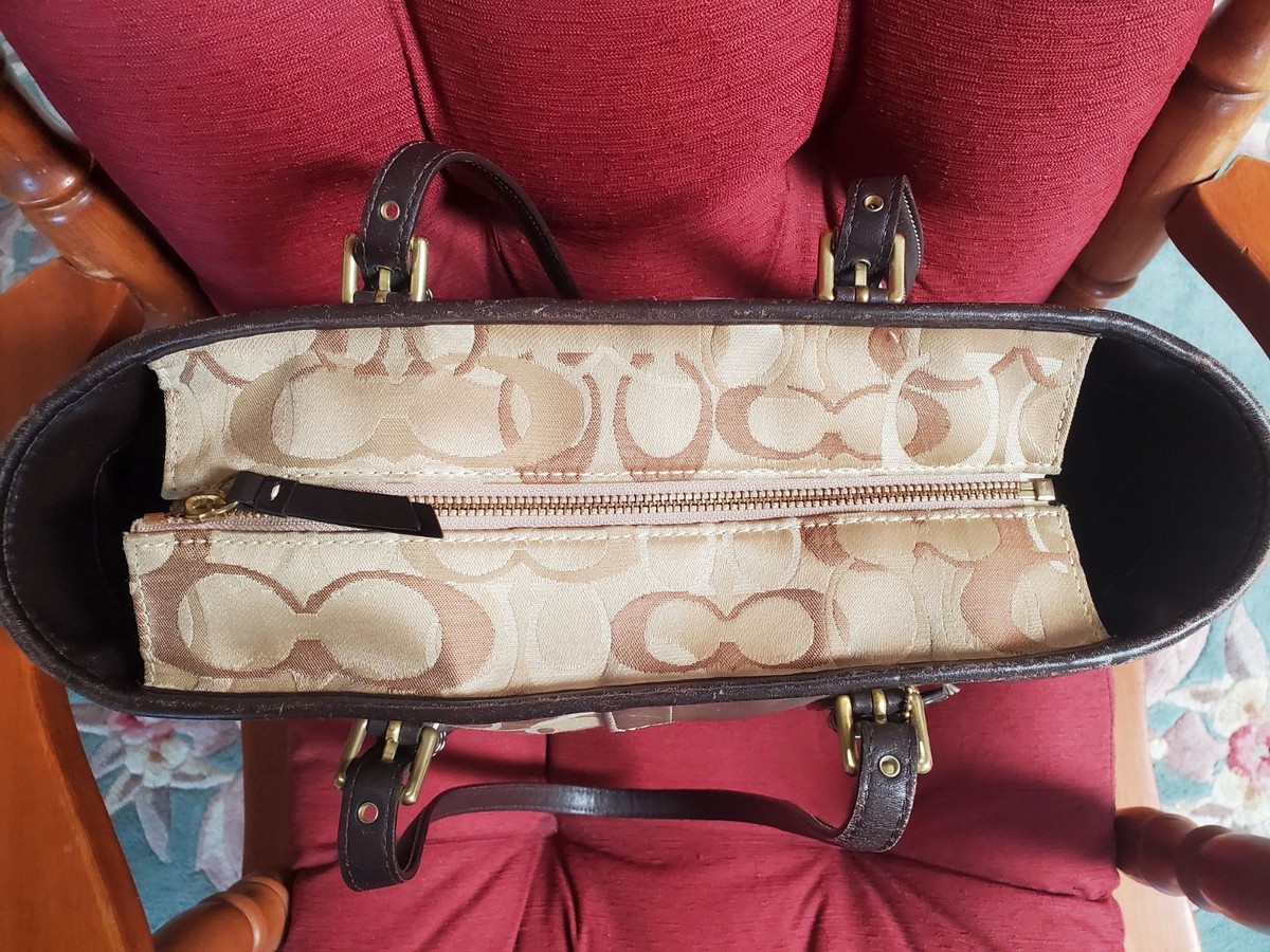 バッグ COACH Authentic Vintage Coach Gold Brown Patchwork Tote Shoulder Bag