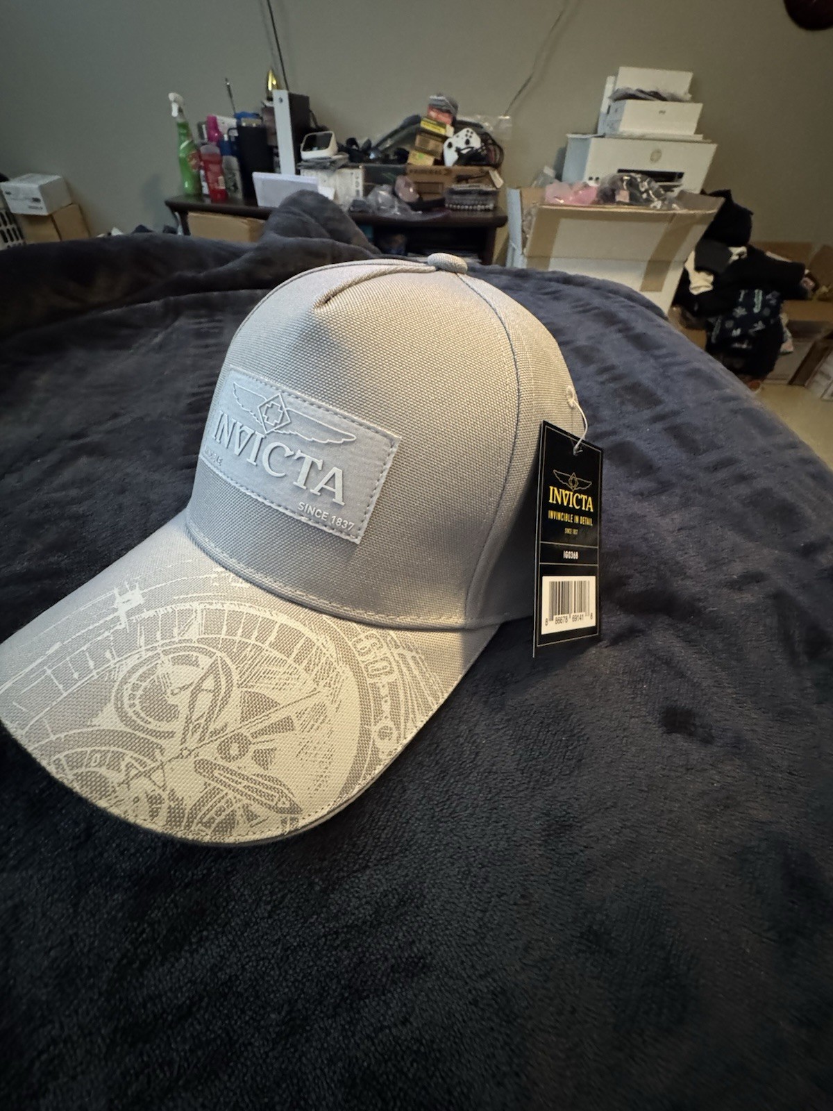 Invicta Logo Graphic Print Adjustable Snapback Baseball Cap Hat Gray One Size