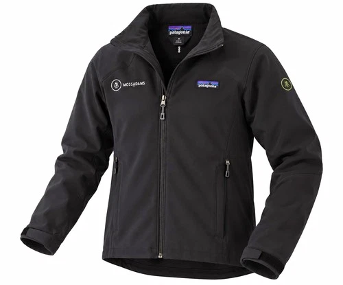 Patagonia Softshell Full Zip Jacket Black Womens Size Medium M Moss Adams Logo - product listing photo