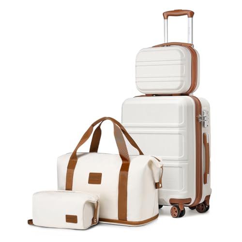 4-Piece Cream White Luggage Set with Carry-On and 12