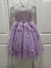 Calla Collection Girls Ball Gown Lavender Purple Floral Dress Size 3 3/4 Sleeve
