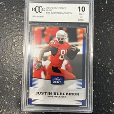 2012 Leaf Draft Blue Justin Blackmon Graded Rookie Card. rookie card picture