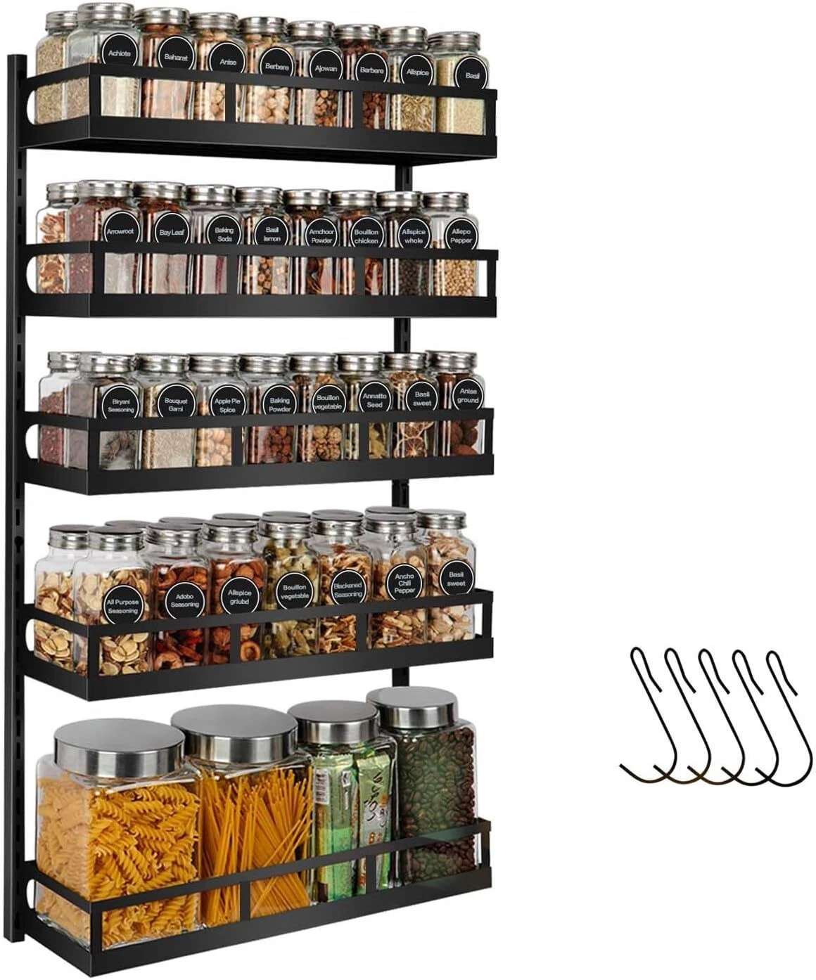 Wall Mount Spice Rack Organizer 5 Tier Height-Adjustable Hanging Spice Shelf US