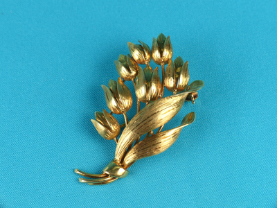オールドティファニー 美品 チューリップ フラワー ブローチ XW10fe Authentic Tiffany & Co 18K Yellow Gold Tulip Floral Bouquet Brooch