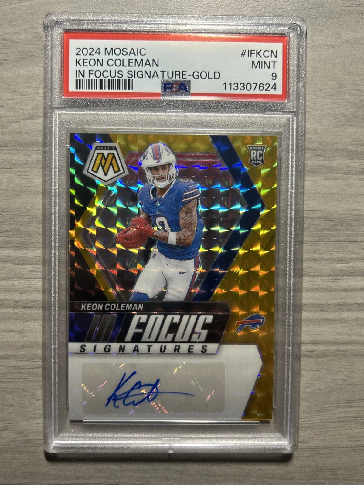 Keon Coleman Panini Mosaic in Focus Signatures #IFKCN Gold
