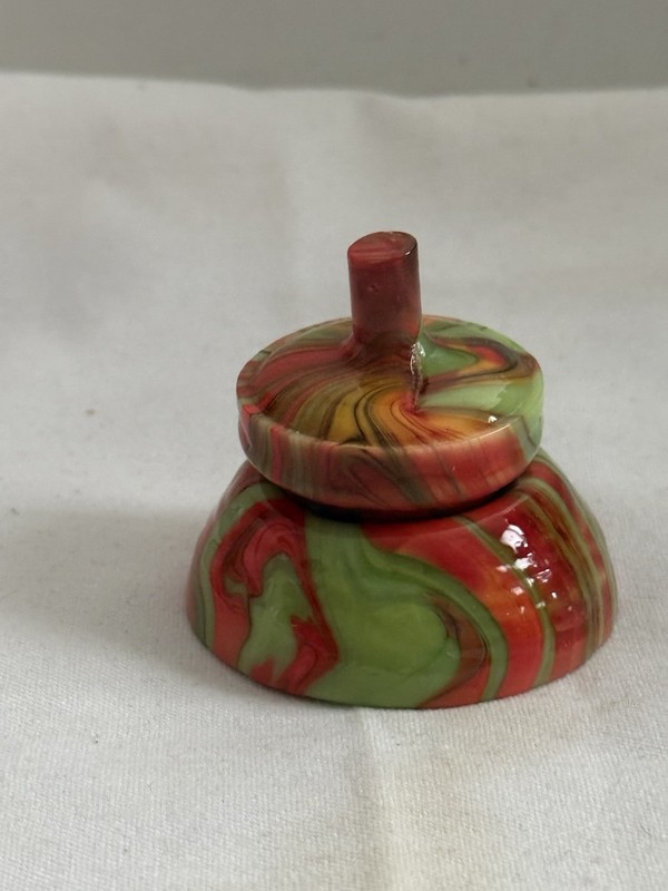Andy Davis Glass Studio Art Decorative Swirl Color Spinning Top and Base Marble