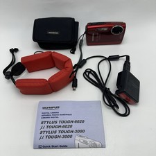 Olympus Stylus Tough 3000 12MP Red Waterproof Camera Bundle w/Case Battery Float