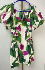 Farm Rio Anthurium Leaves Puff Sleeve Mini Dress size: S