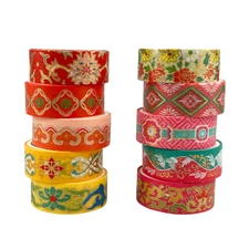 Vintage Washi Tape Set 10 Rolls - Gold Foil Floral Decorative Tape for Bullet Jo