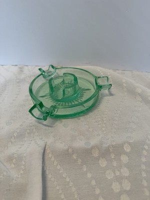 Hazel Atlas No 757 Green Uranium Glass Ashtray Windmill Checkerboard Art Deco
