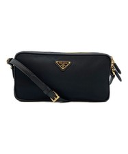 PRADA 1NE057 Black Nylon Saffiano Shoulder Bag Rectangle Woman's