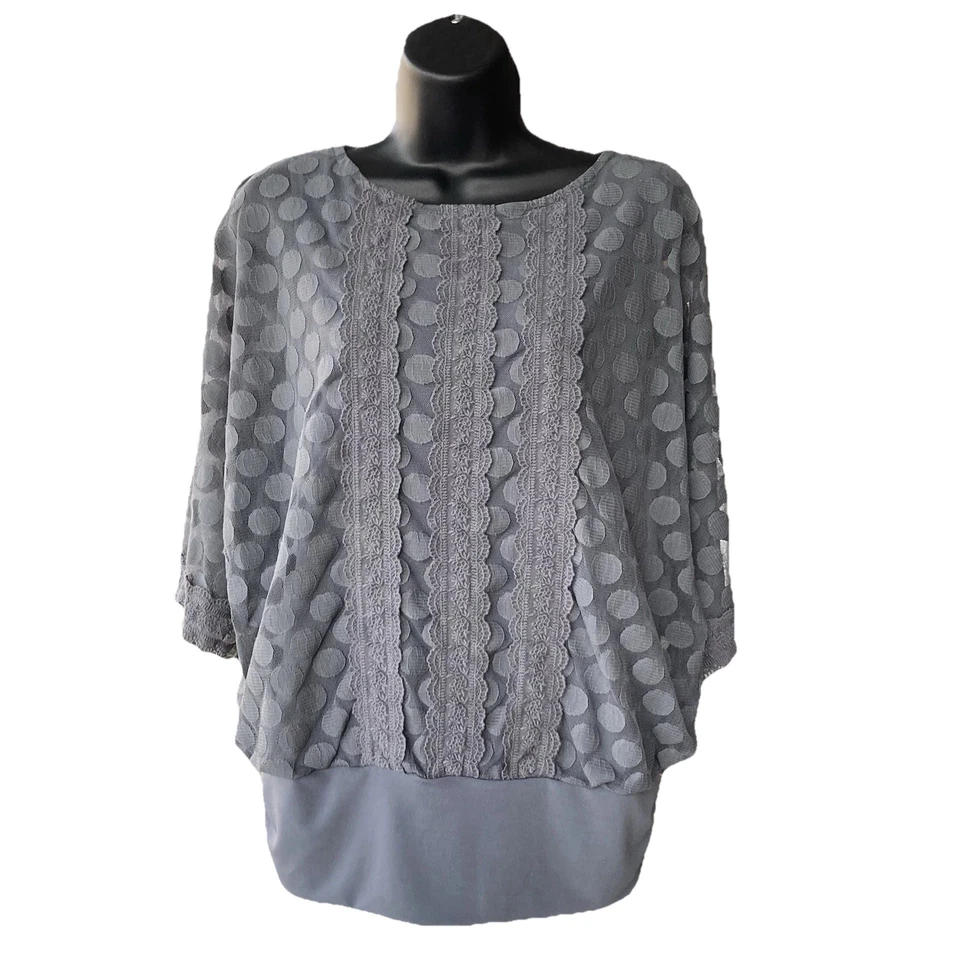Alfani Women PL Gray Lace Dolman Sleeve Blouse Top Polka Dot - Image 2 of 4