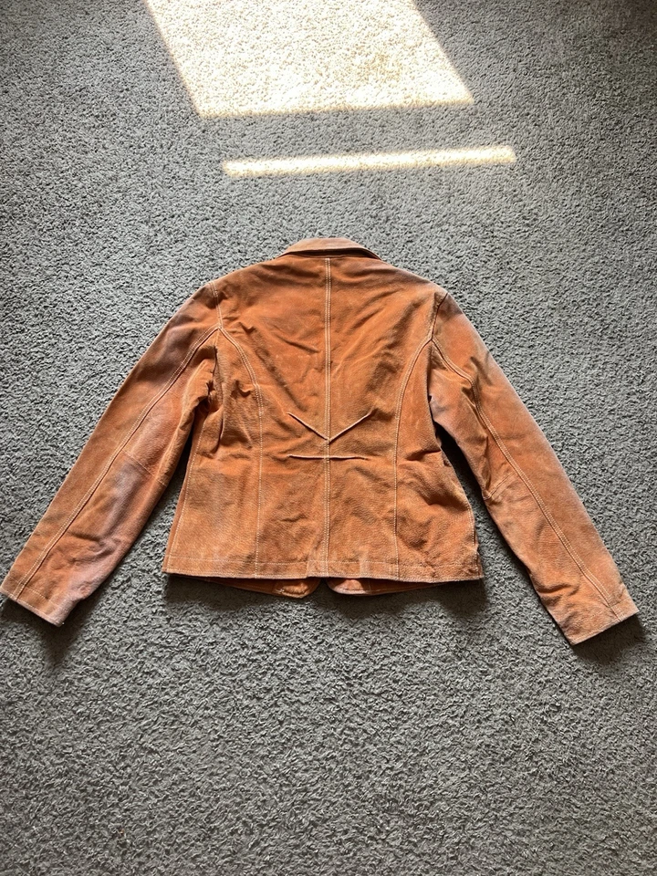 Chaqueta Wilsons Máxima de Cuero Grande Mujer Naranja Gamuza Softshell Blazer Y2K Años 90 Foto 4 de 4