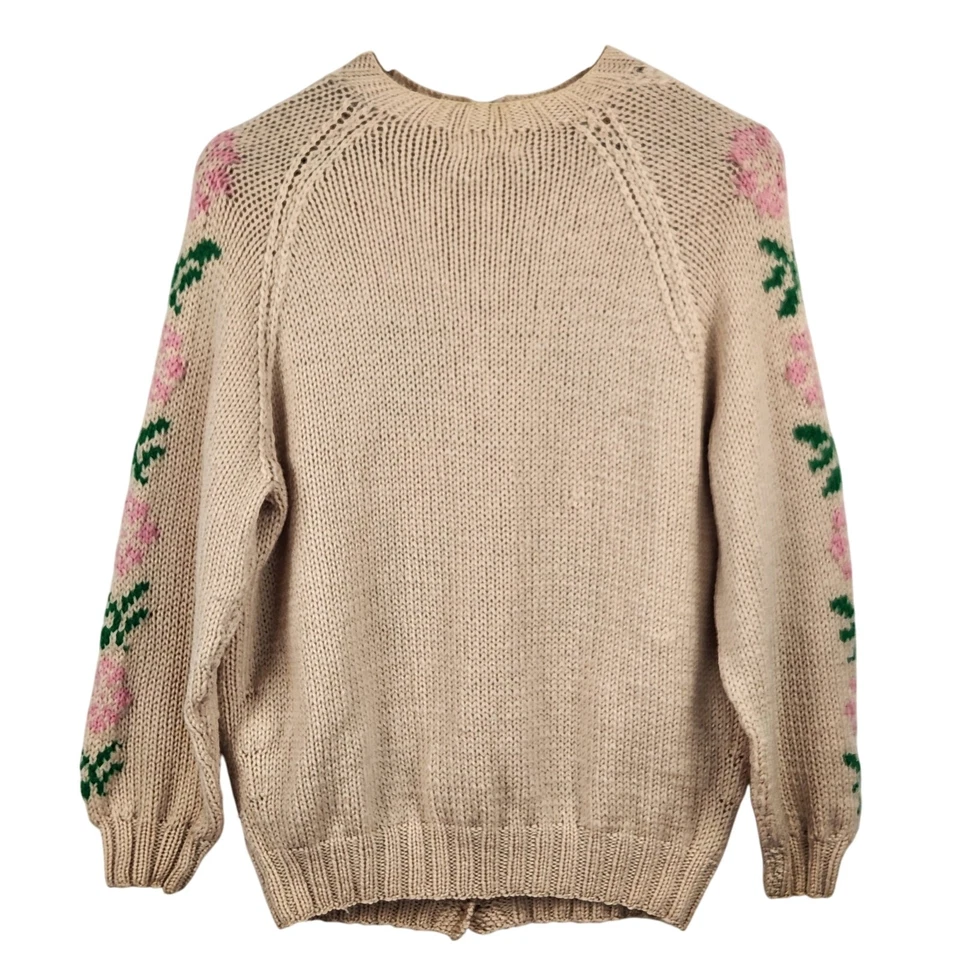 Suéter tejido a mano por Teresa M. Gonyea para mujer talla M floral lana usado en excelente estado Foto 3 de 4