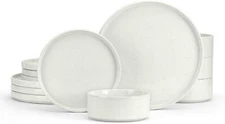 Stoneware Dinnerware Sets, 12-Piece Plates and Bowls Dish Set for 4, Kitchen 