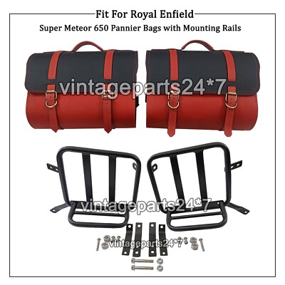 Für Royal Enfield Super Meteor 650  Leder-Gepäcktaschen Rot & Schwarz & Montage 