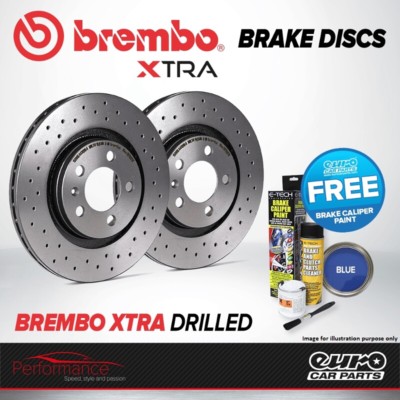 Brembo Xtra Front Vented High Carbon Drilled Brake Disc Pair Discs x2 09.7701.1X