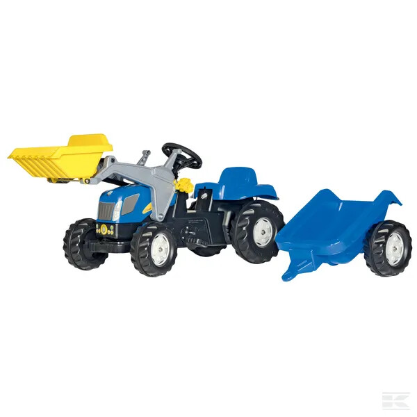 R02392 New Holland T7040 Pedal tractor with front loader trailer