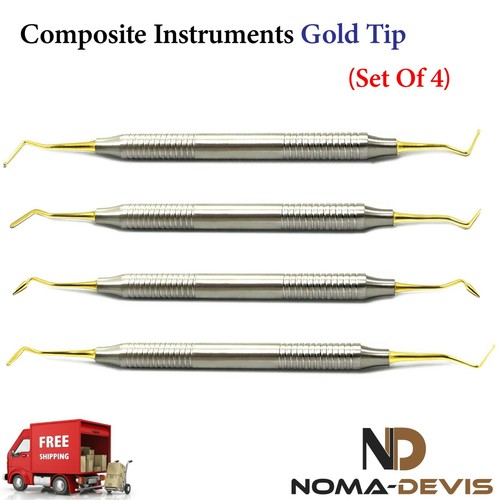 Instruments Dentaires En Plastique Plat, Pointe Dorée, Pour Composites - Lot De 4