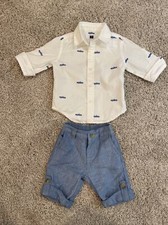 janie  jack baby boy white car print outfit 3-6 months, worn once, w/gift bag