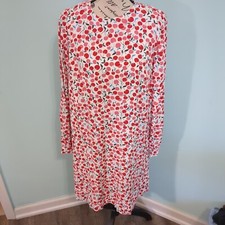 Ann Taylor Loft Cherry Print Shift Swing Dress medium Long Balloon Sleeve