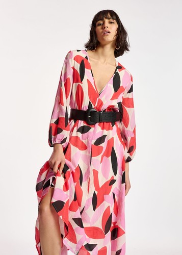 ESSENTIEL ANTWERP NWT $485 Ivory Red Pink Crab Print V Neck Midi Dress 34/ 2 US - Picture 7 of 12
