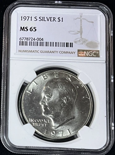 1971-S Silver Eisenhower Ike Dollar NGC MS65 Bright Shiny $1 Coin