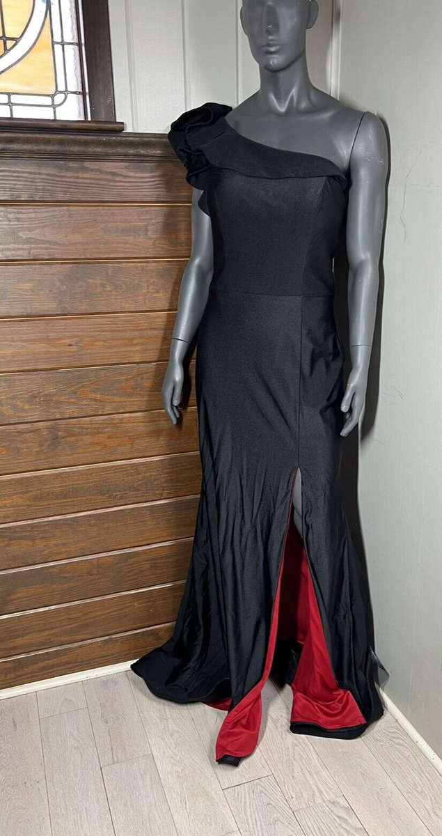 2 Cute Prom Dress Size 12 Black w/ Red Lining 1 Shoulder Swoosh Mermaid  Elegant | eBay