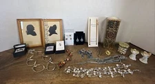 Antique Vintage Junk Drawer Lot Jewelry Silhouettes Rings Estate Sale Lot