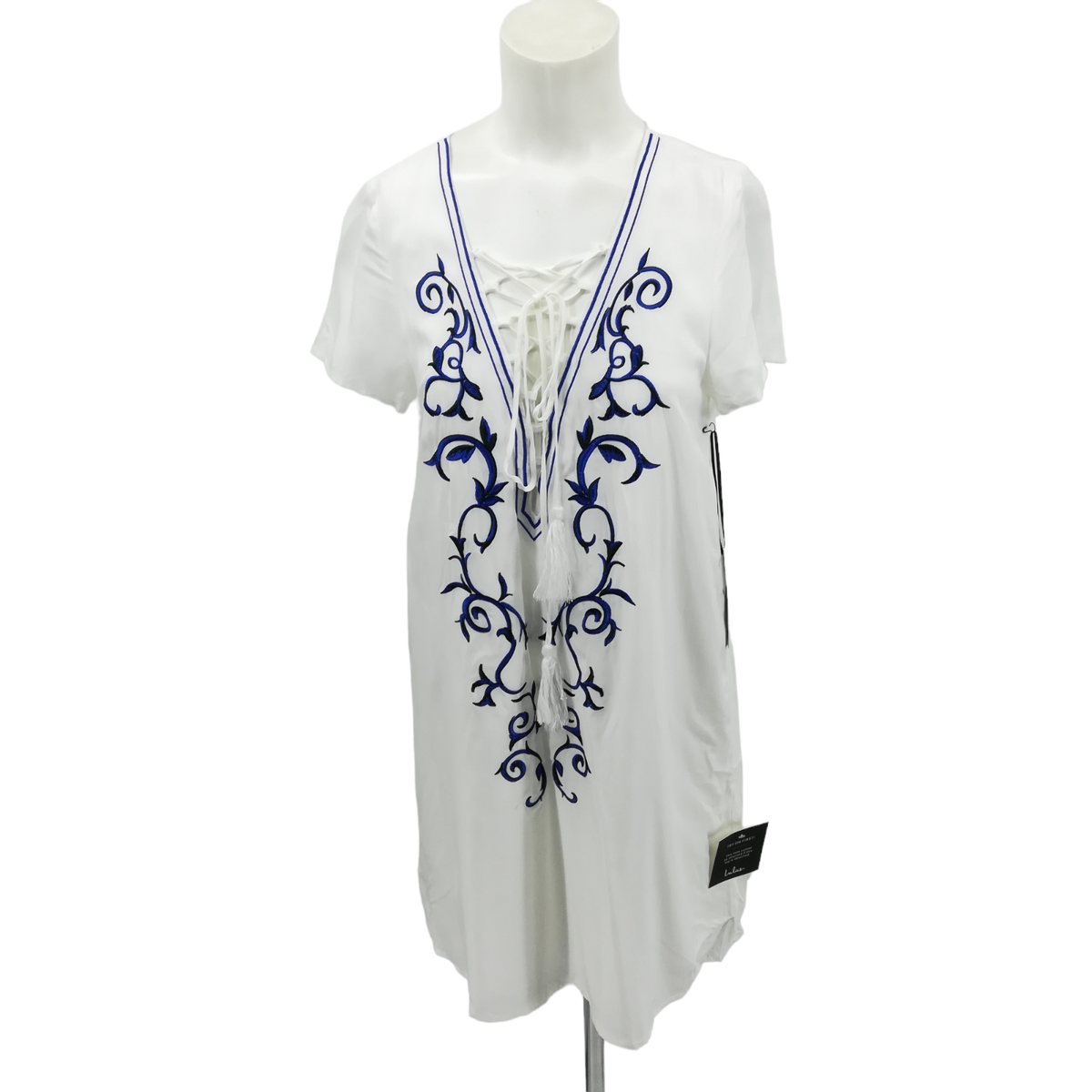 blue and white embroidered shift dress Bow-detail embroidered shift dress in blue - Carolina Herrera
