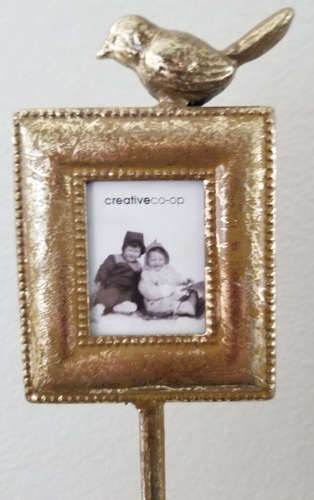 Creative Co-Op Heavy Metal Photo Frame BIRD Finial Goldtone NEW Heavy 15" - Picture 2 of 7
