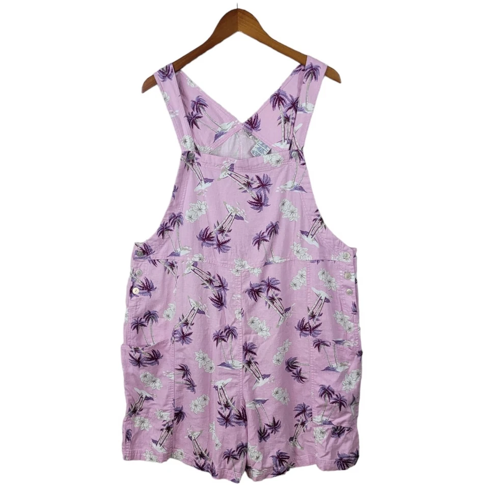 Baberos cortos de lino Y2K de colección talla grande 16/18 rosa hawaiano Luau hibisco Foto 2 de 4