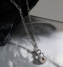 DAINTY Women Girl 925 Sterling Silver Heart Style Lock Love Necklace 15.5-17.5"