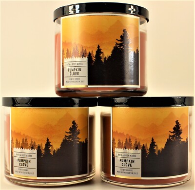 QTY 3 - Bath & Body Works White Barn PUMPKIN CLOVE 3 Wick 14.5 Oz Scented Candle