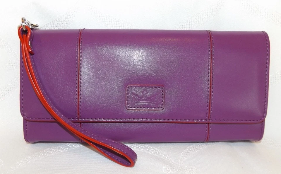 BAEKGAARD Cuero Genuino Triple Cartera Muñequera Ciruela con Borde de Cereza - NUEVO Foto 2 de 4