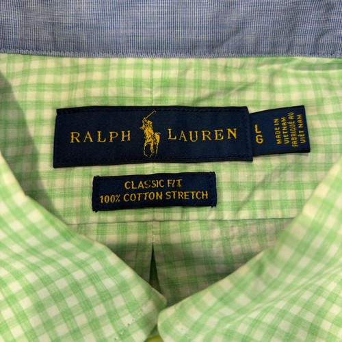 Ralph Lauren Mens Large green Gingham stretch Custom Fit Pink Pony - Picture 2 of 12